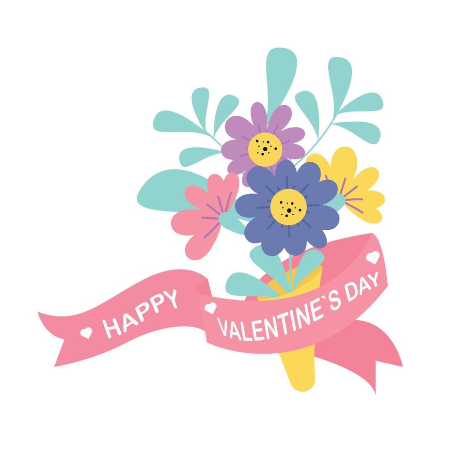 Bouquet of flowers with ribbon vector. Valentine's Day, love vector