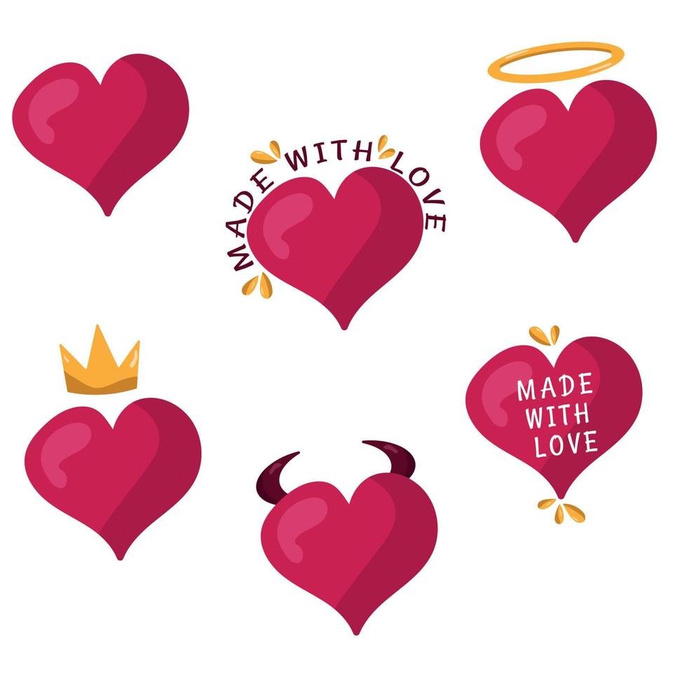 A set of different hearts made with love. Heart, love, romance or Valentine's day. Vector illustration.