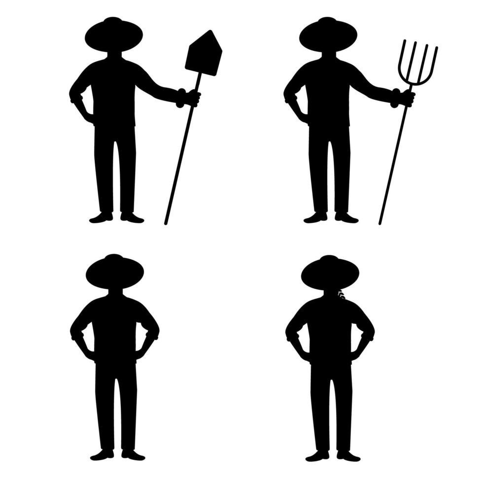 Silhouette of man farmer with shovel, pitchfork, wheat. Vector illustration