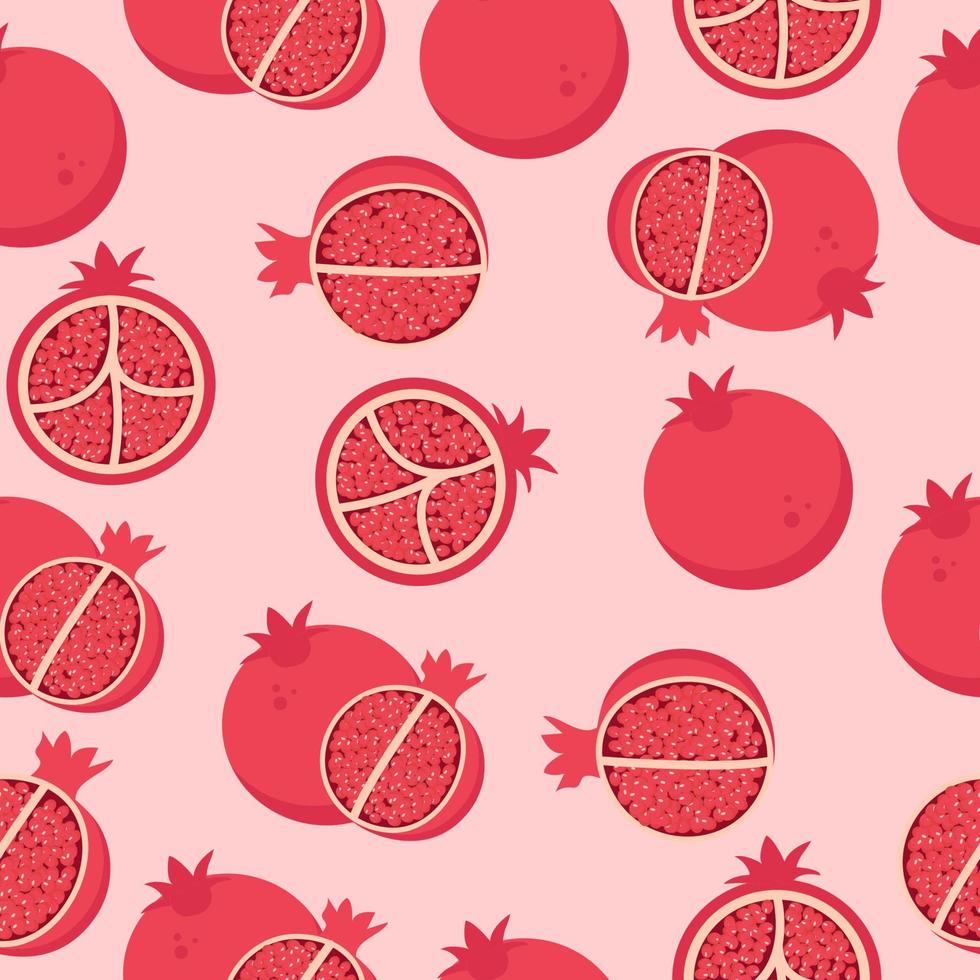 A set of seamless pomegranate patterns. Fruit vector