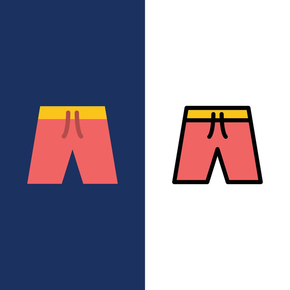 Beach Clothing Short Shorts  Icons Flat and Line Filled Icon Set Vector Blue Background