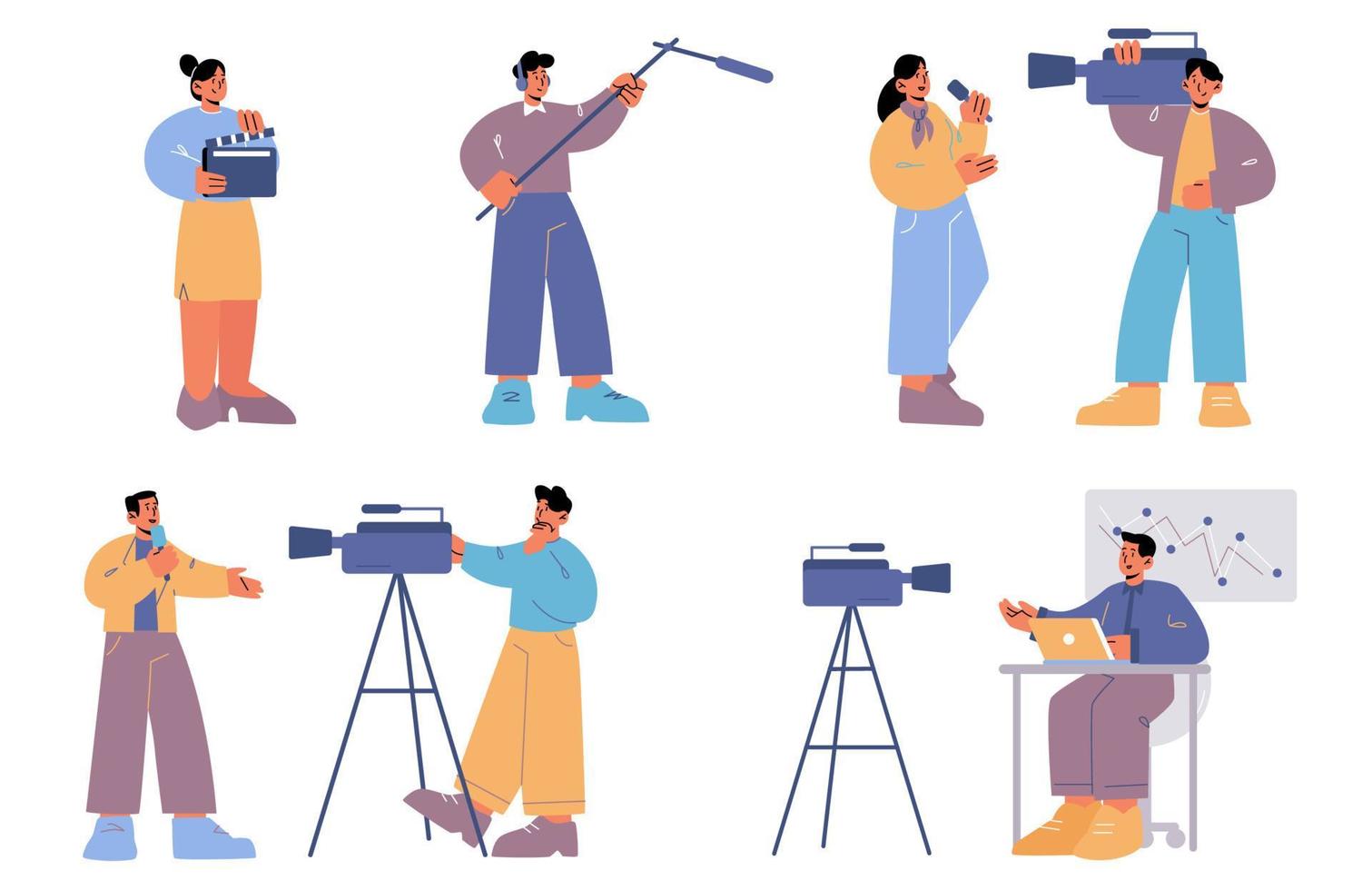 Set tv employees, professional mass media workers vector