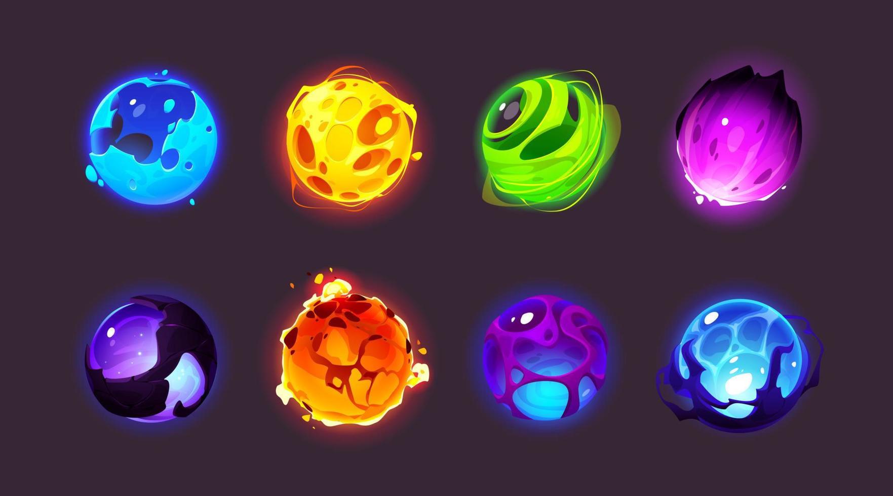 Magic spheres, shiny energy balls vector