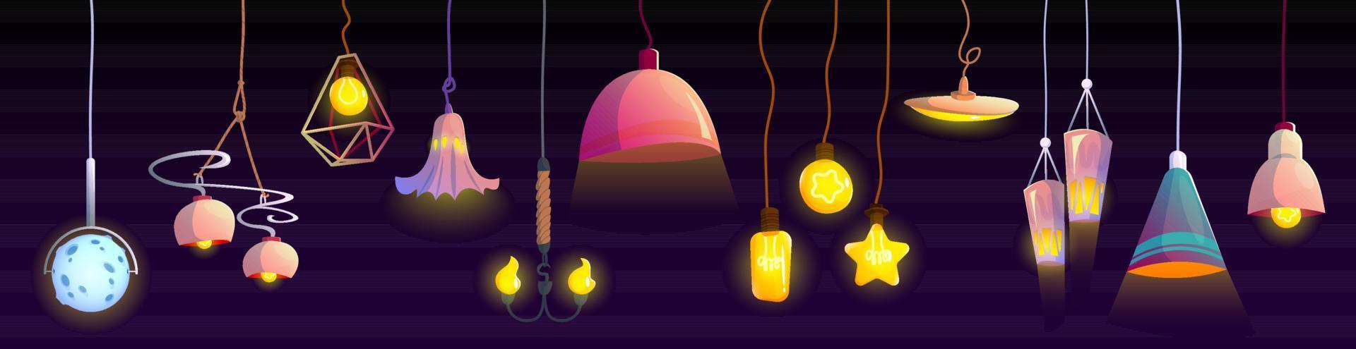 Electric ceiling lamps and hanging light bulbs vector