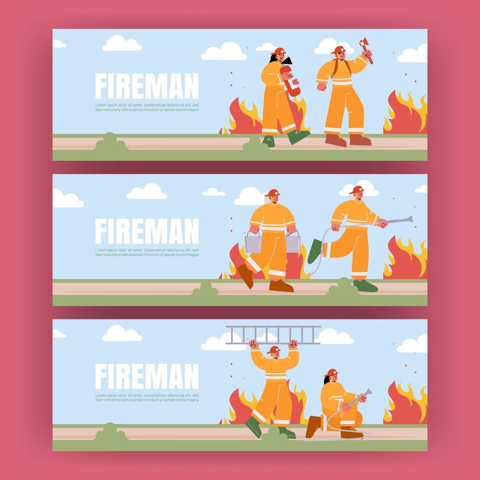 Fireman poster with fire brigade with extinguisher vector