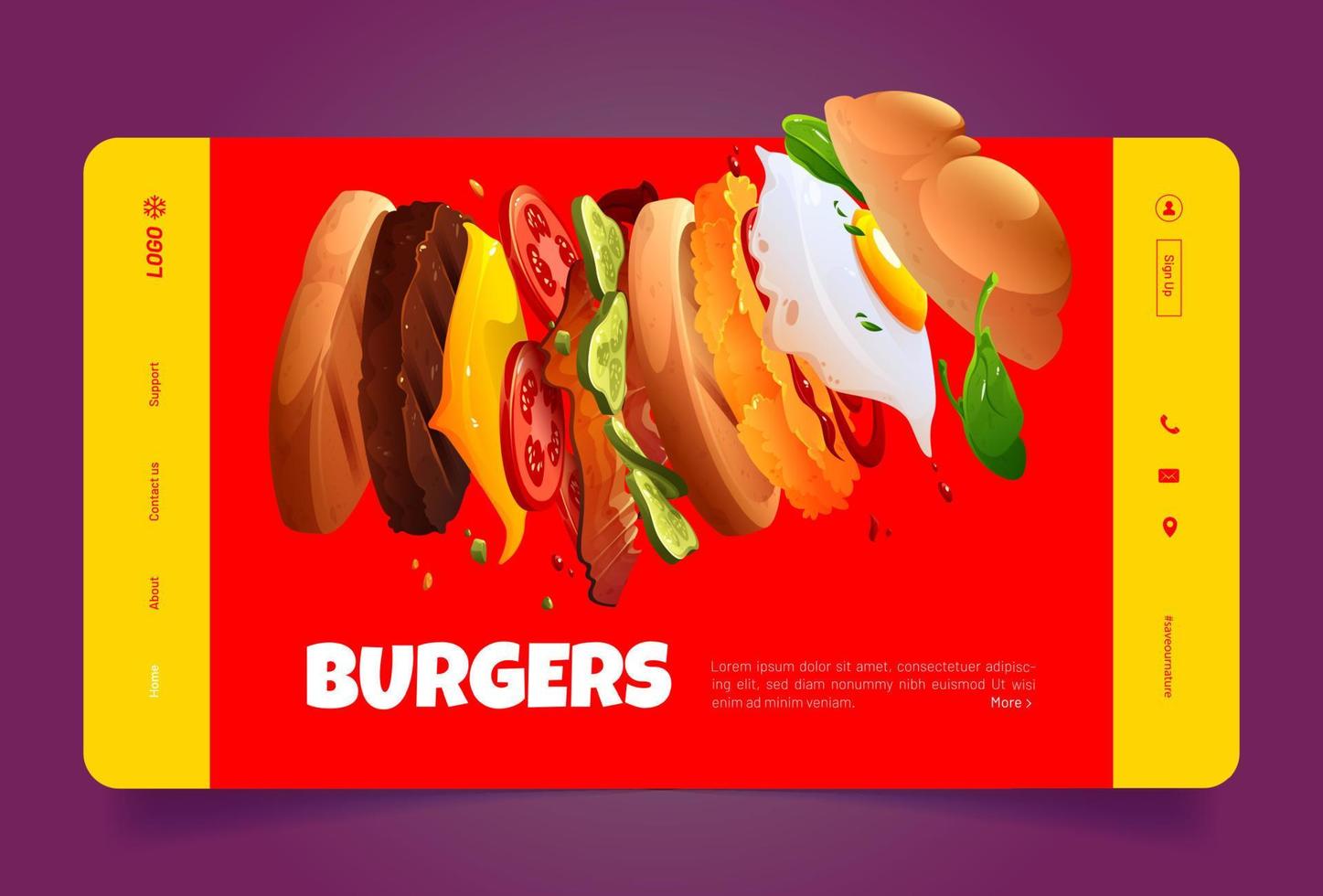 banner de hamburguesas, sitio web de restaurante de comida rápida vector