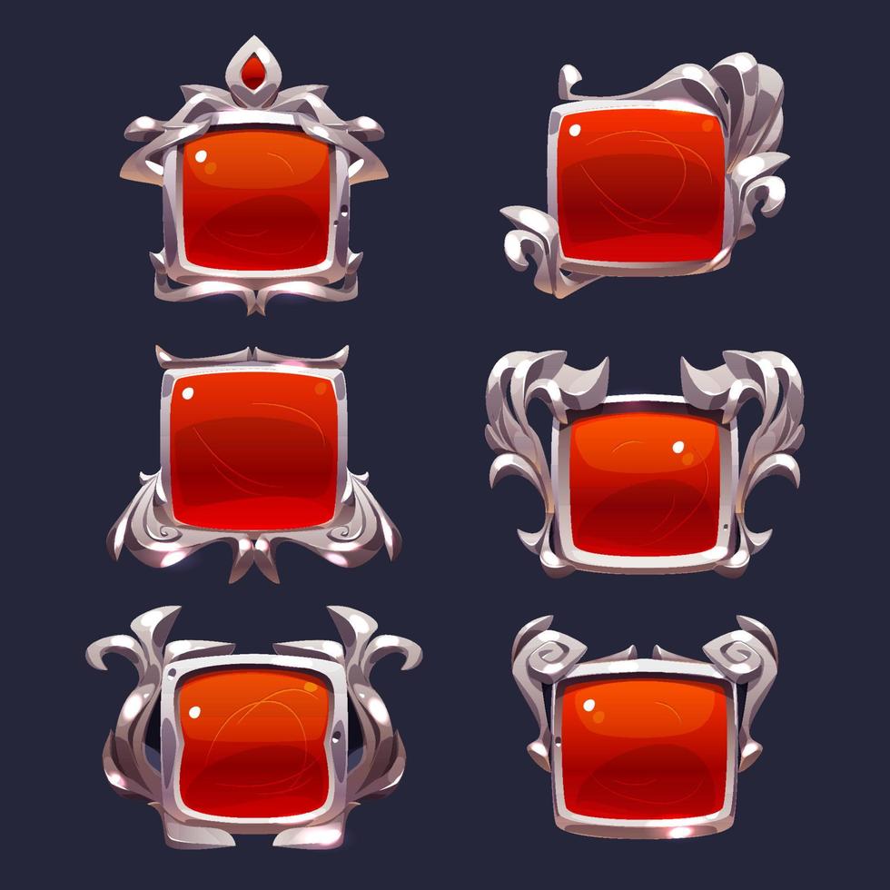 Game level ui icons, buttons, isolated frames set vector