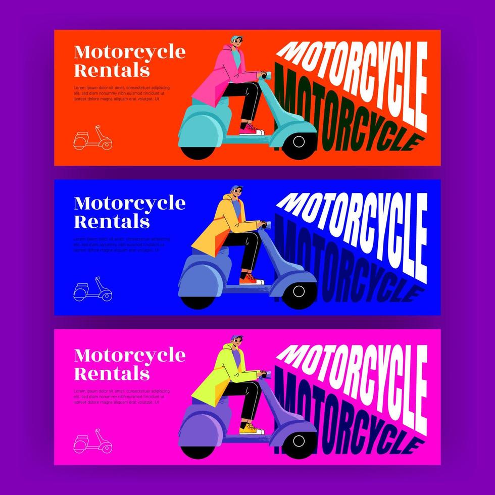 Motorcycle rentals poster with man ride on scooter vector