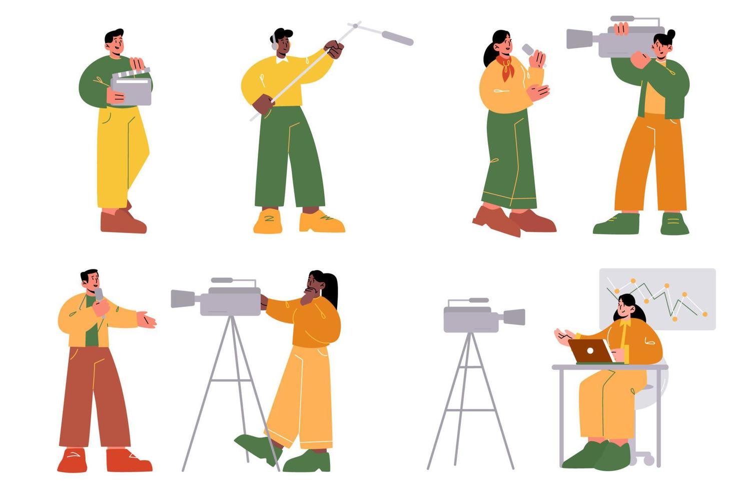 Tv professional workers, journalists, cameraman vector