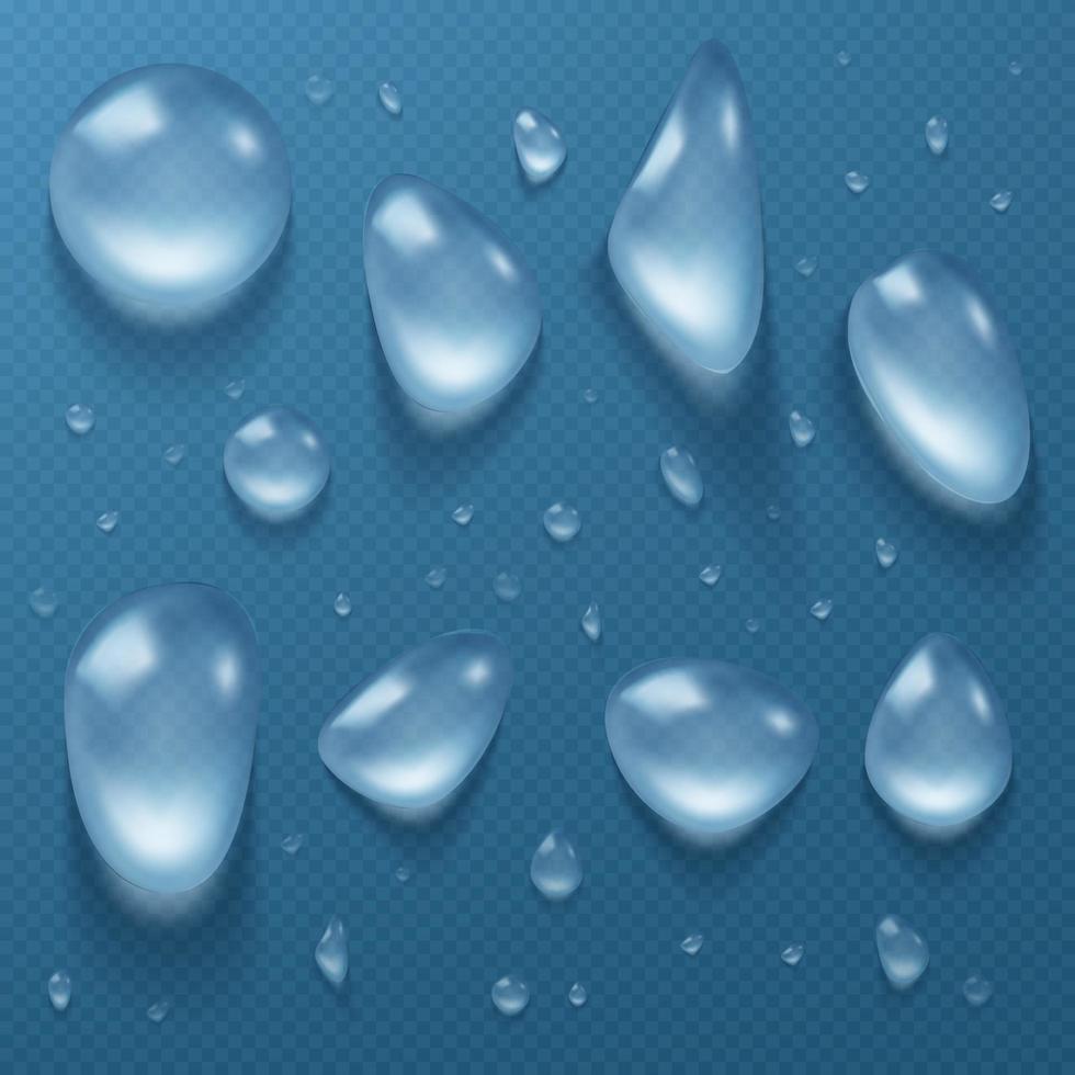 Water drops, clear dews of different shapes set vector