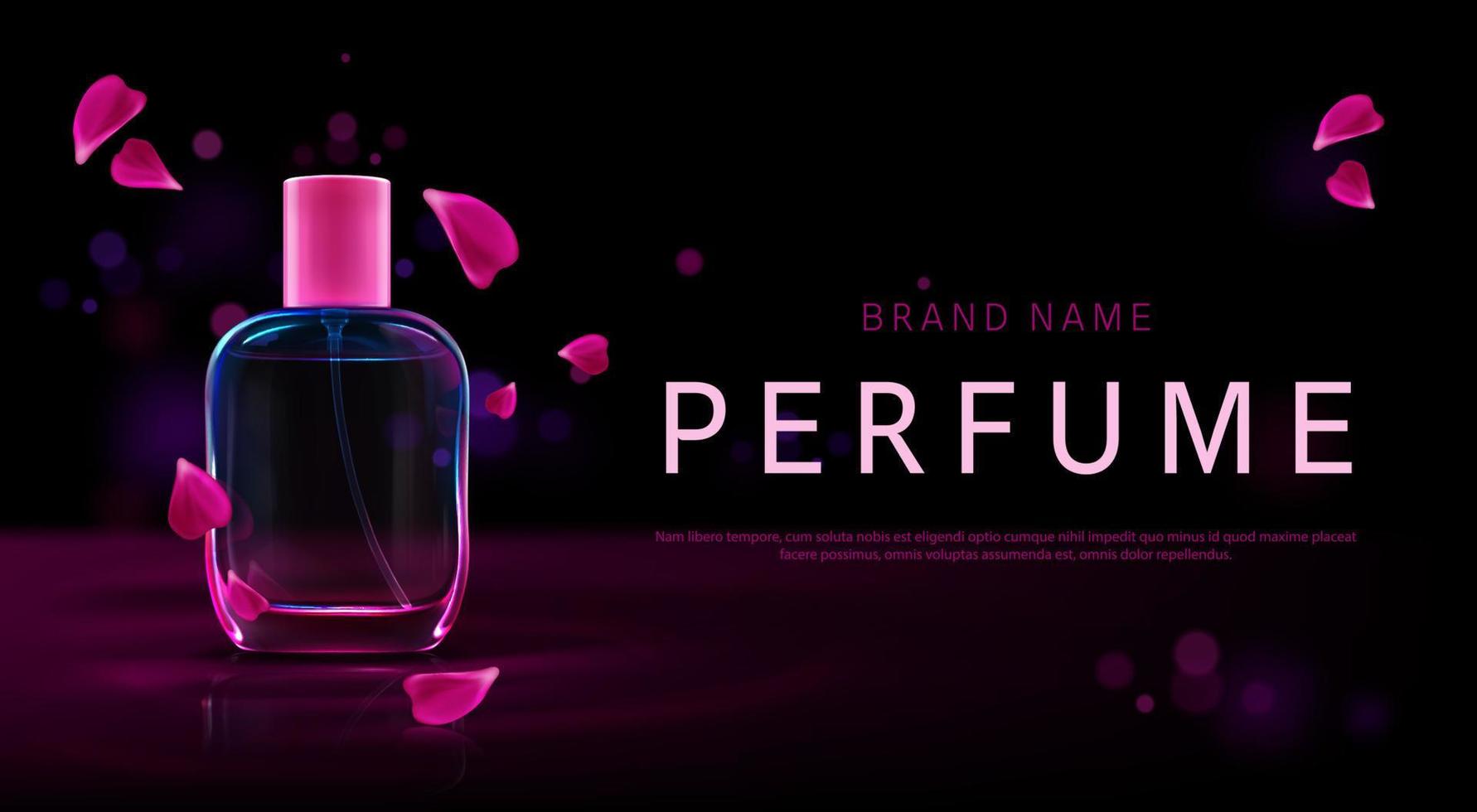 Perfume promo background with glass bottle vector