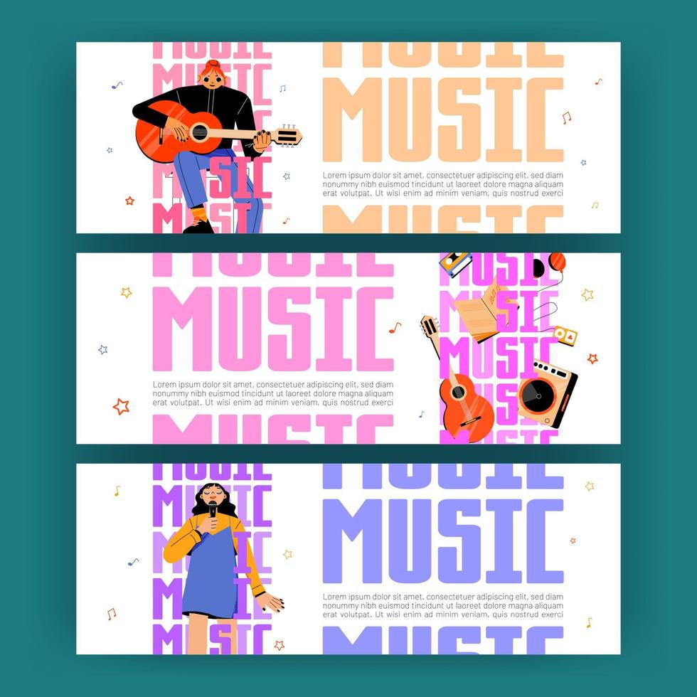 Music posters with singer and musician with guitar vector