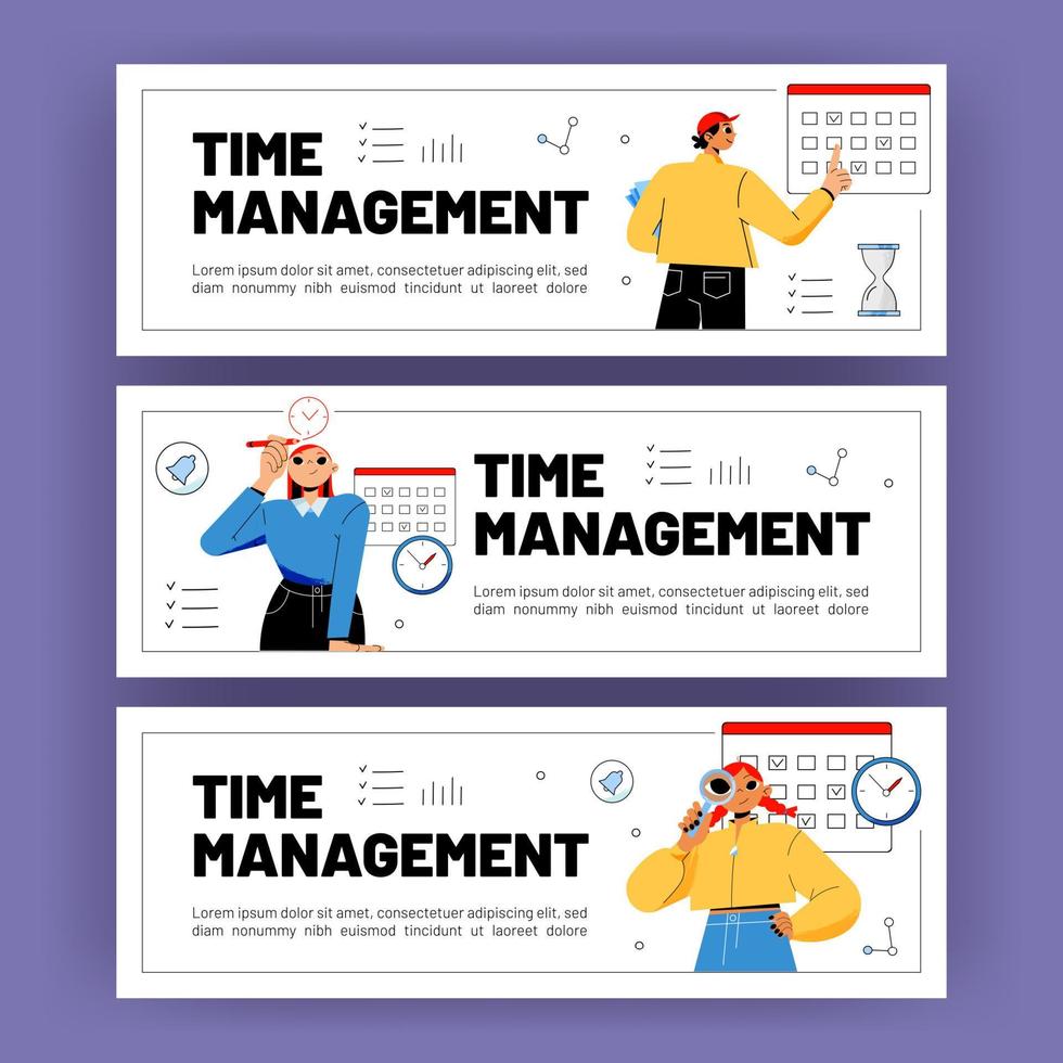 Time management posters with workers and calendar 13455147 Vector Art