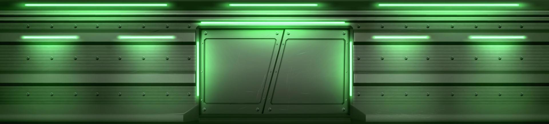 Futuristic interior with metal doors in spaceship vector