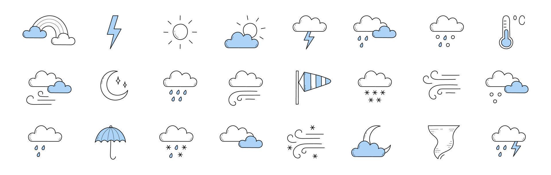 Meteorology icons, weather forecast signs vector