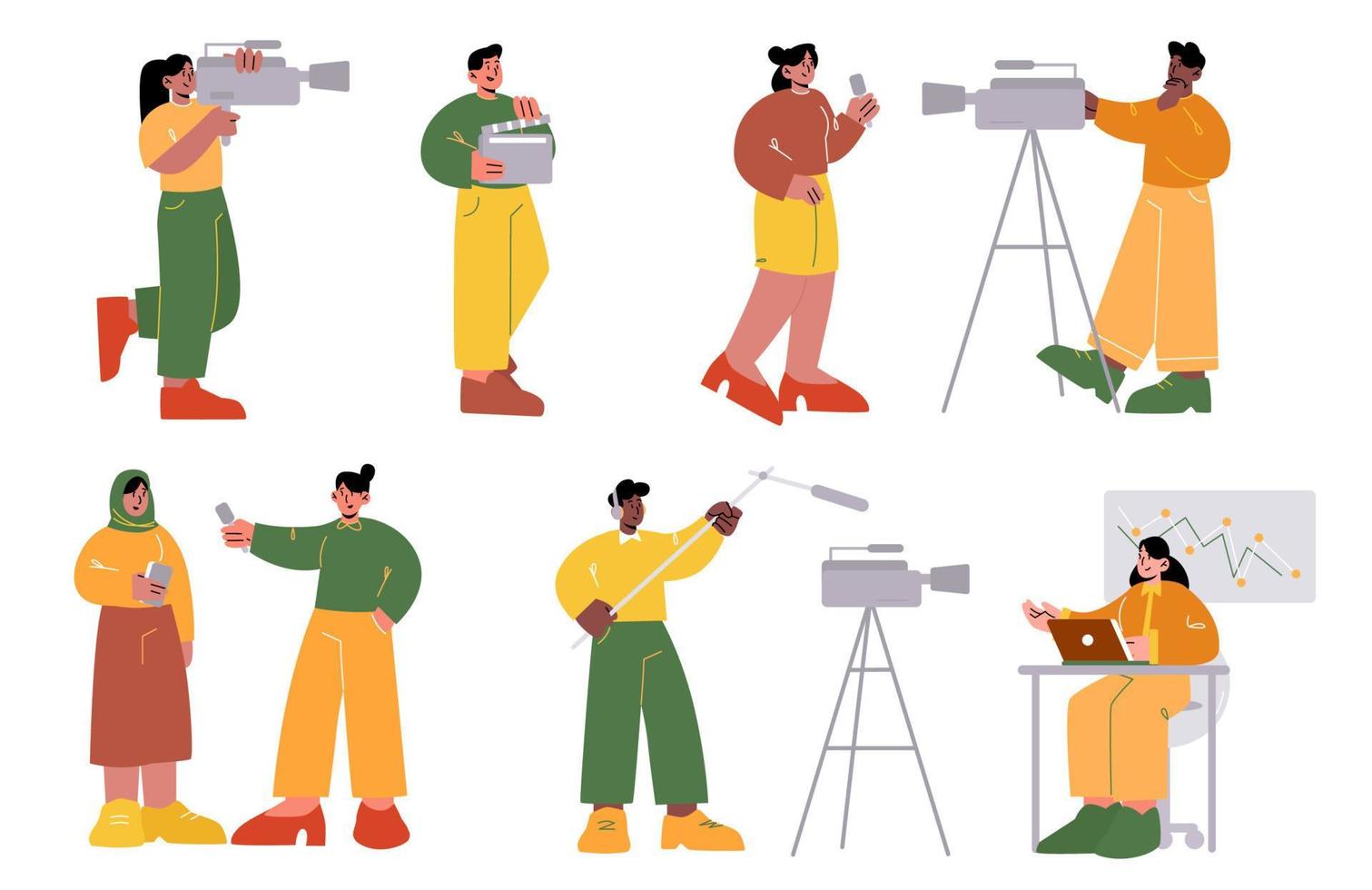 Set professional tv employees, mass media industry vector