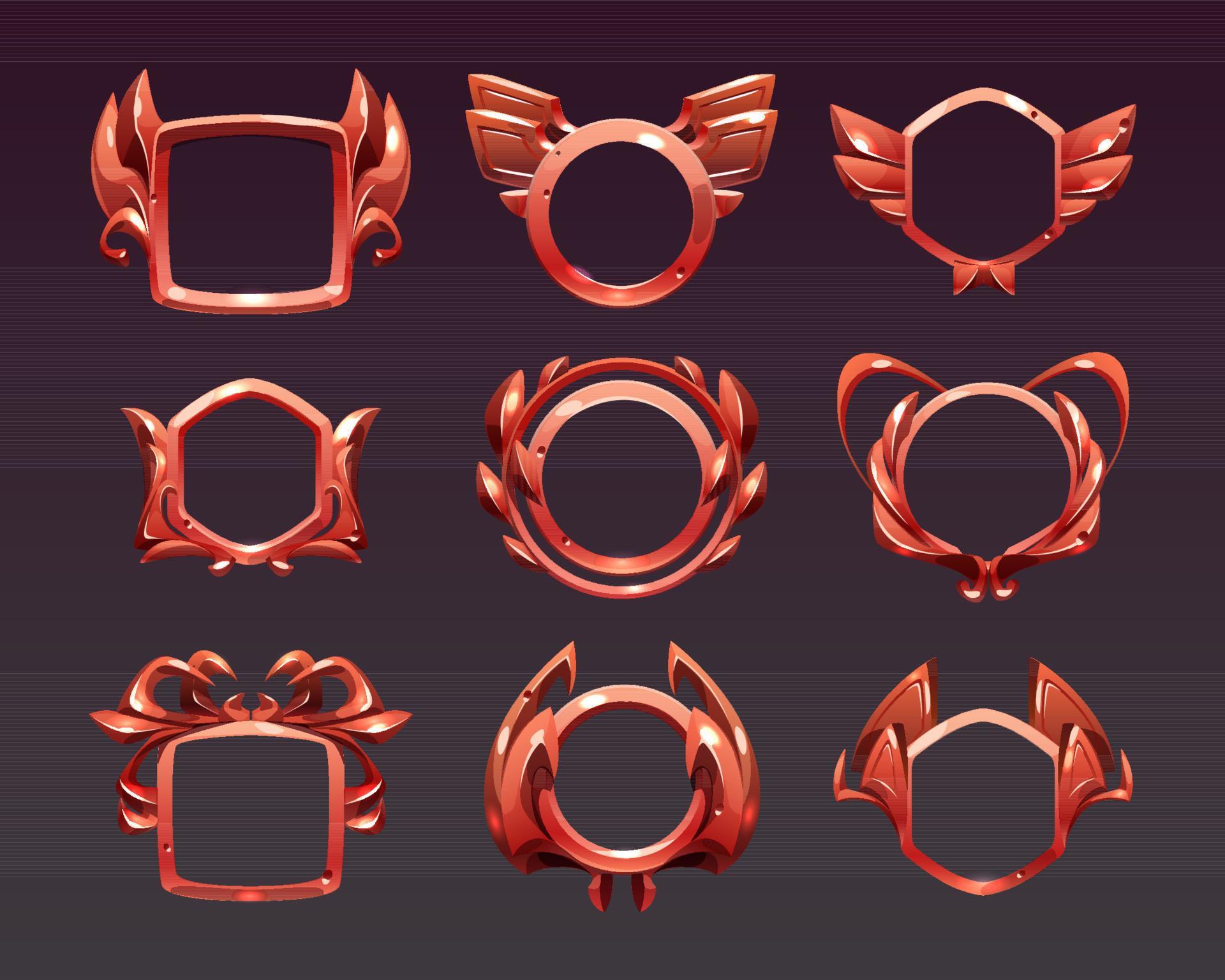Ui game frames, level borders, red textured design 13455205 Vector Art