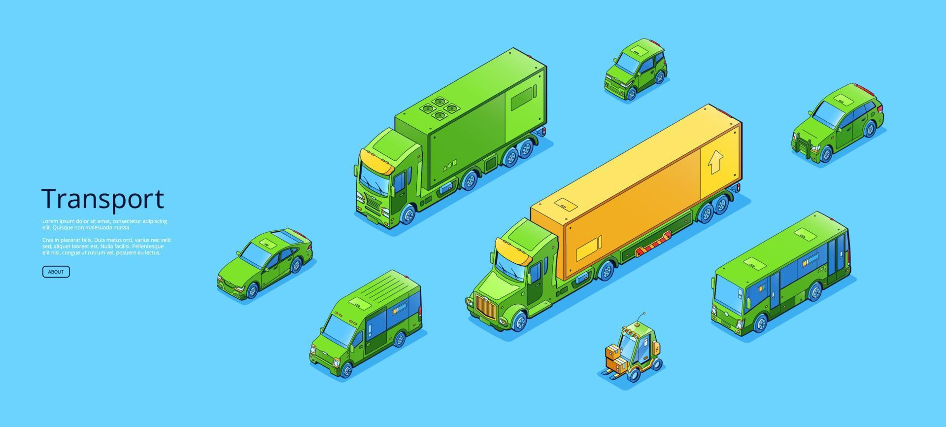 Transport poster with isometric trucks and buses vector