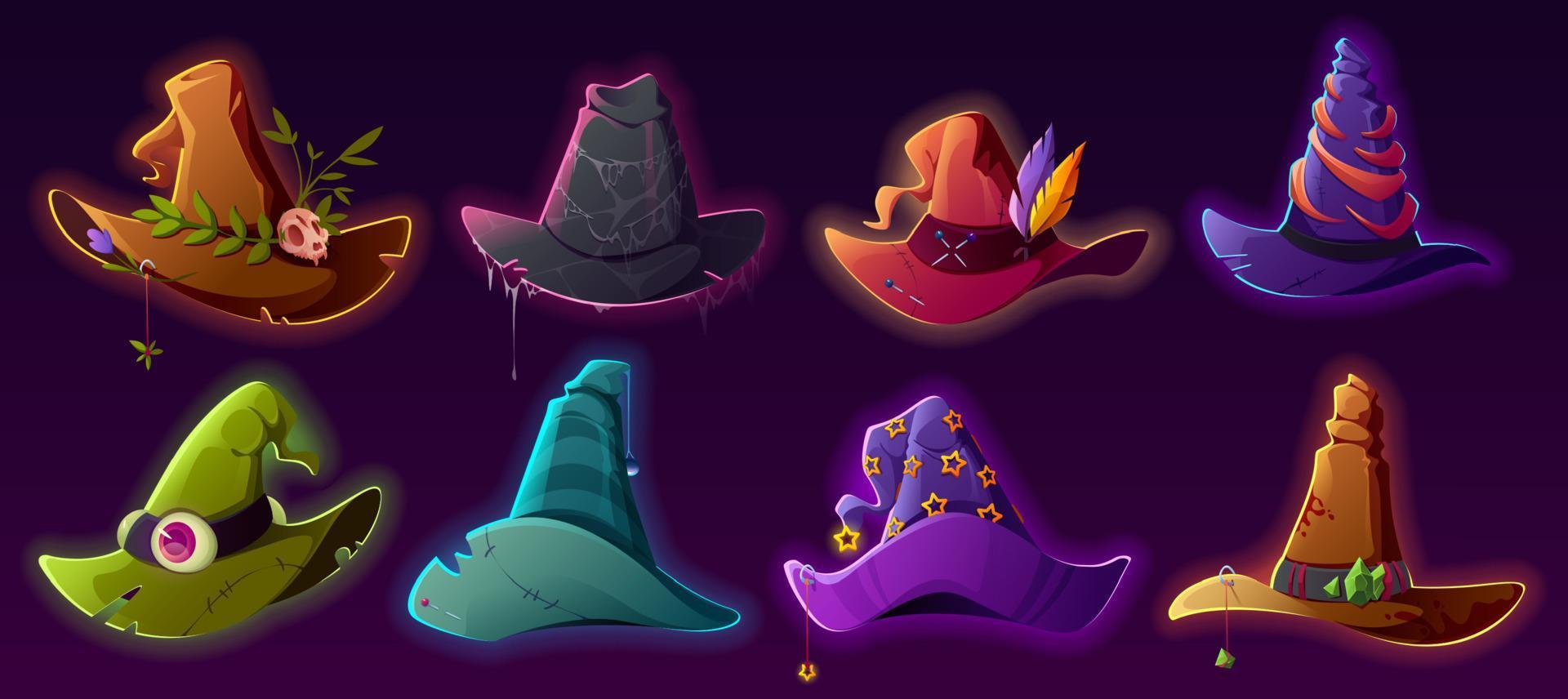 Magic witch and wizard hats for Halloween costume vector