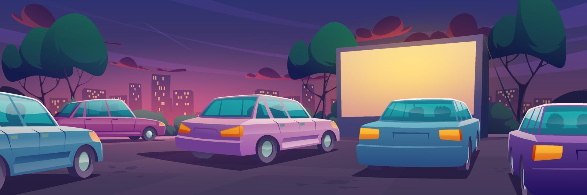 Drive-in movie theater with cars on parking vector