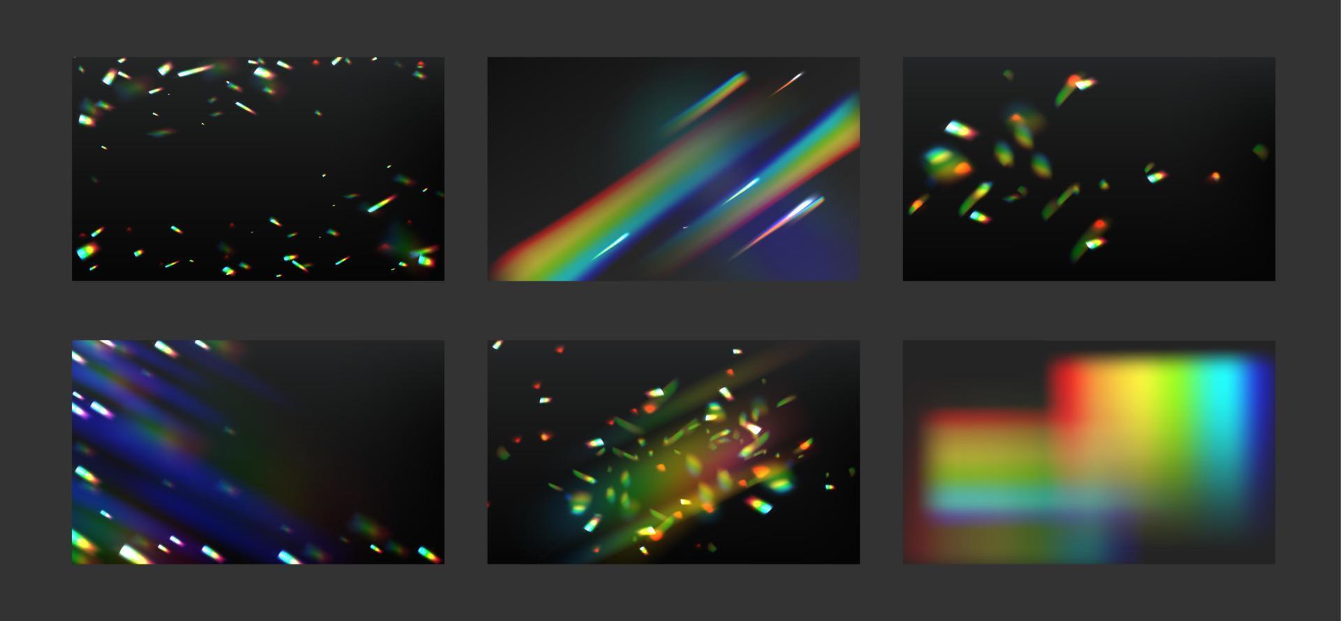 rayos de luz del arco iris, destello de lente, efecto de refracción vector