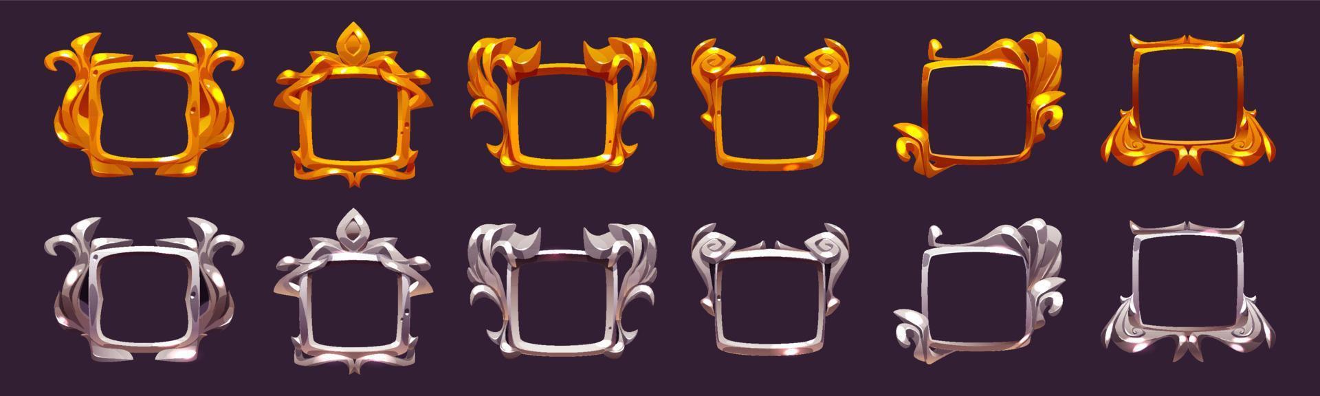 Empty gold and silver frames of game award labels vector