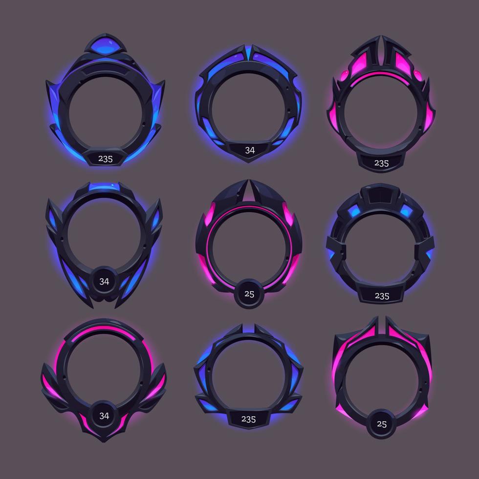 Futuristic frames for game avatar with grade vector