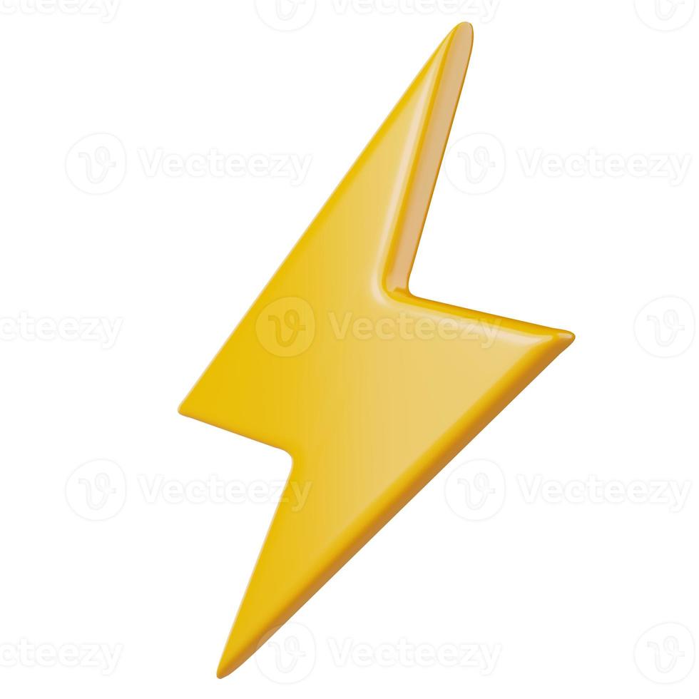 Yellow thunderbolt or lightning bolt icon on isolated white background. 3D illustration rendering photo