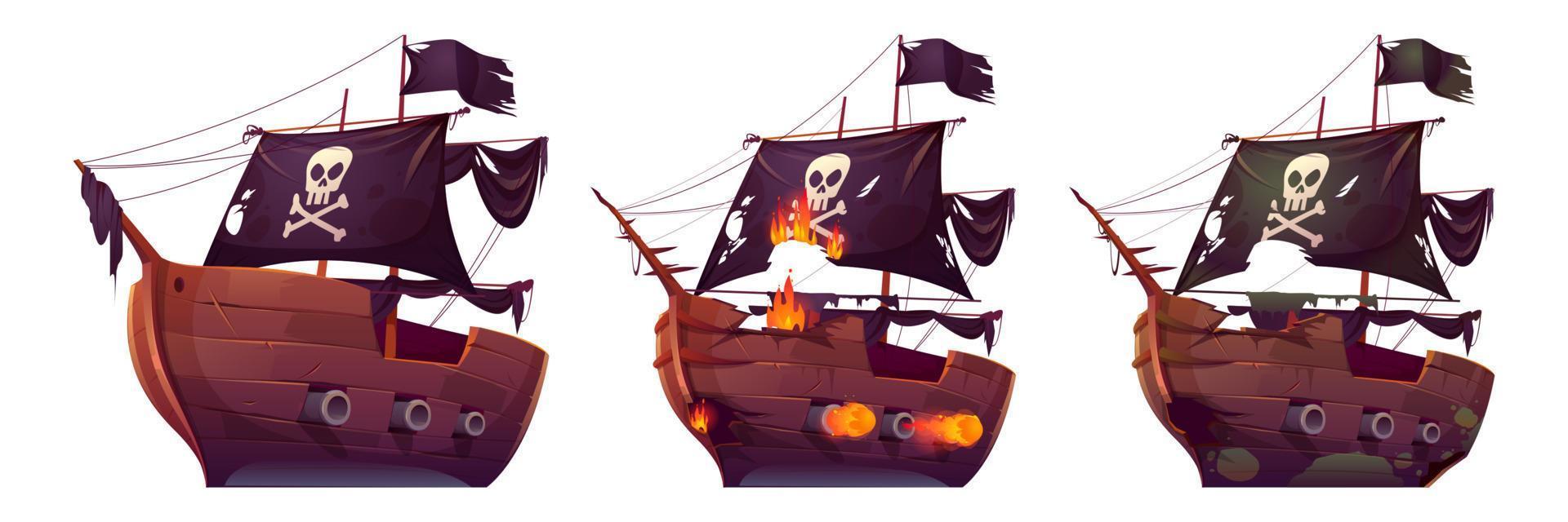 Pirate ships isolated on white background, boats vector