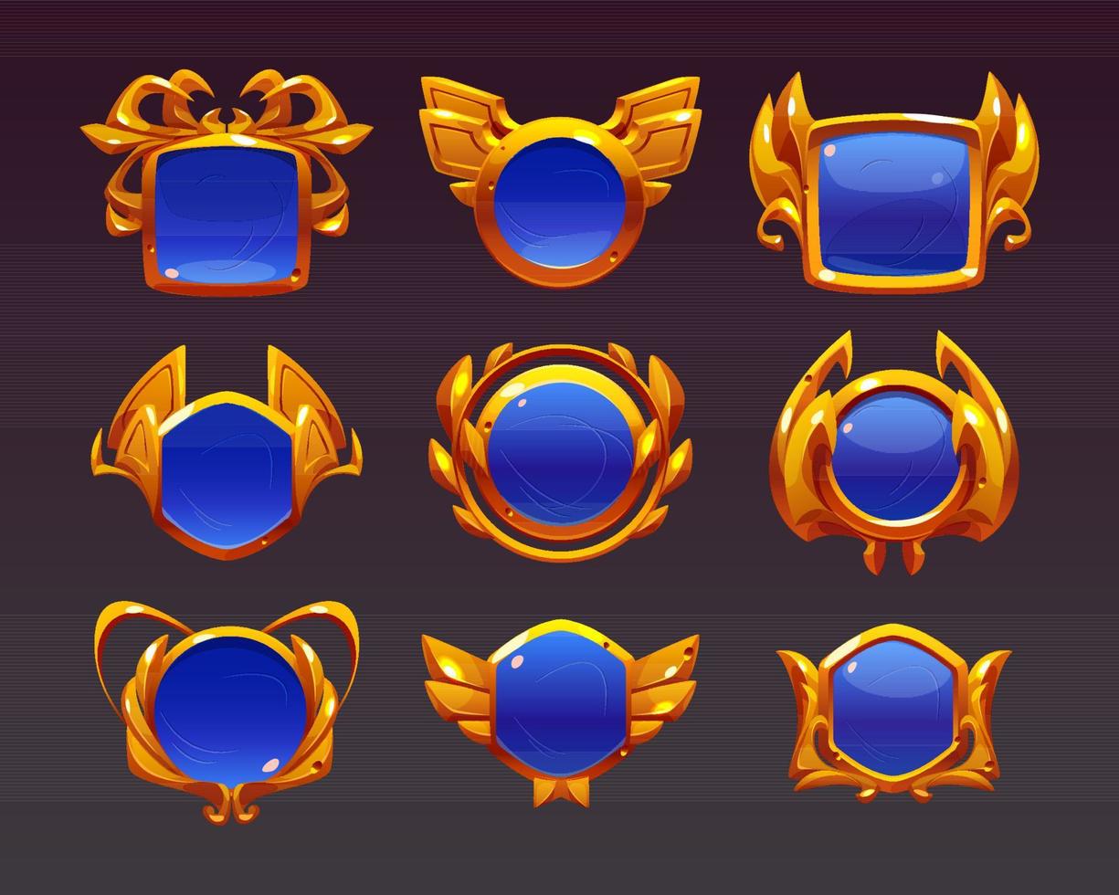 Blue award badges with gold frames vector