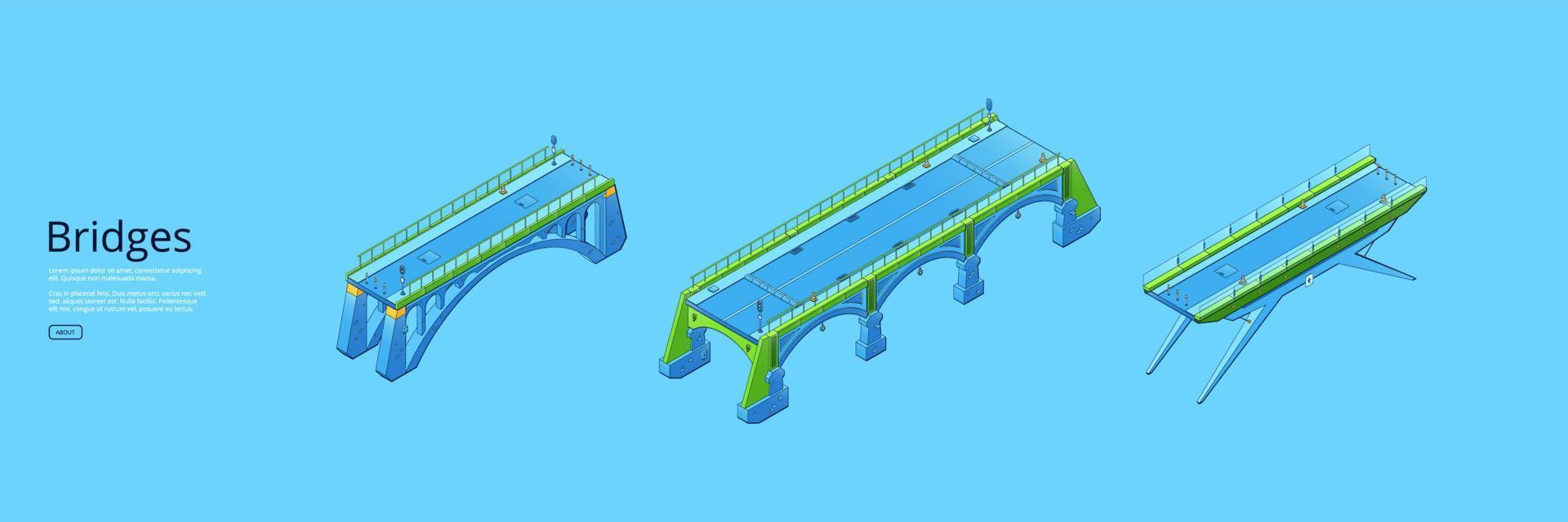 Bridges isometric banner with city architecture vector