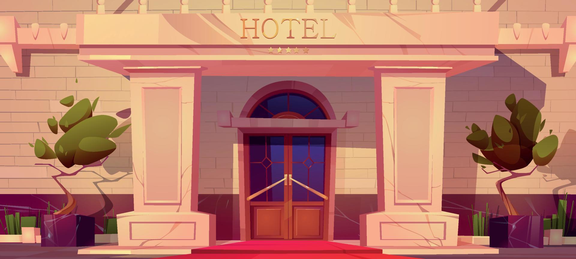 Luxury hotel facade, house building exterior, door vector