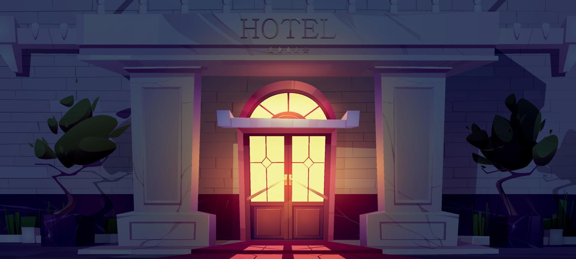 Luxury hotel building facade at night vector