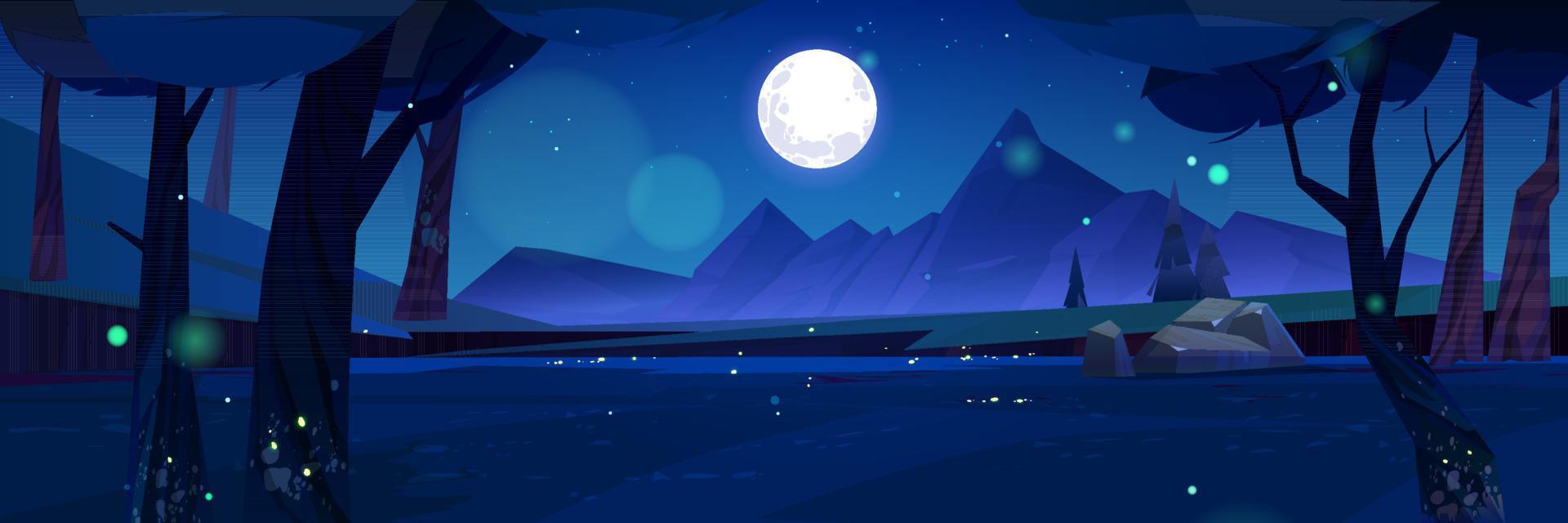 Cartoon nature night time landscape background vector