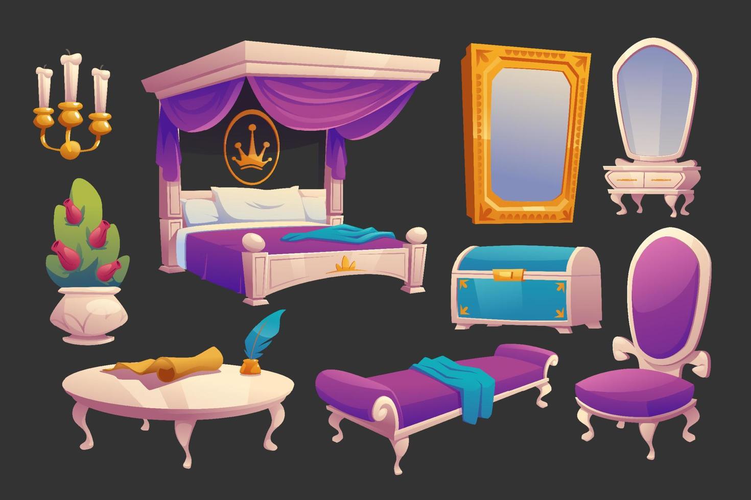 Luxury furniture for royal bedroom vector