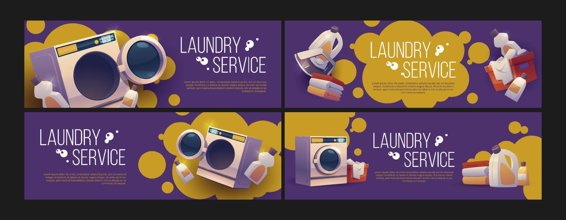 Laundry service posters with washing machine vector