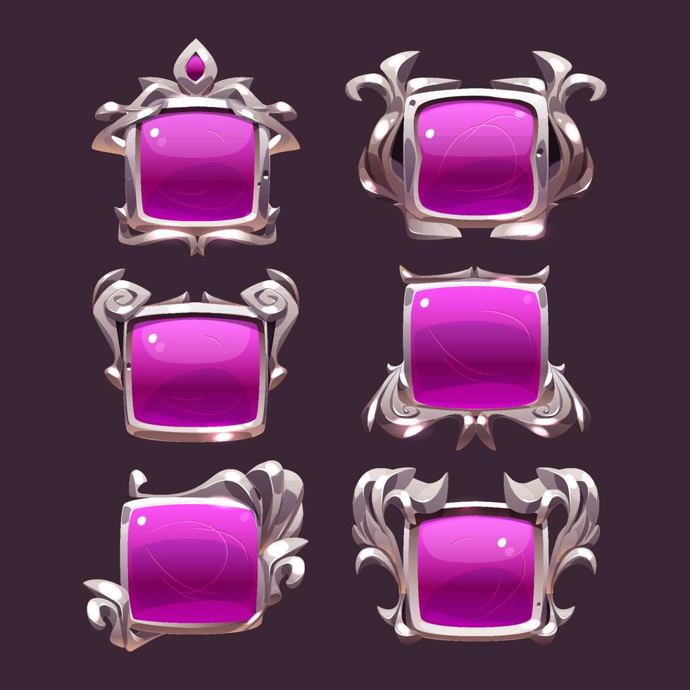 Old pink buttons with metal fantasy frames vector