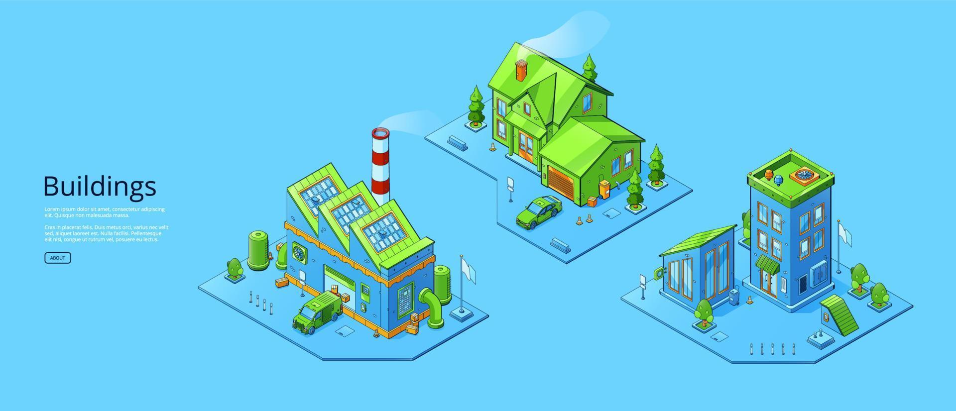 Buildings banner with isometric fabric, house vector