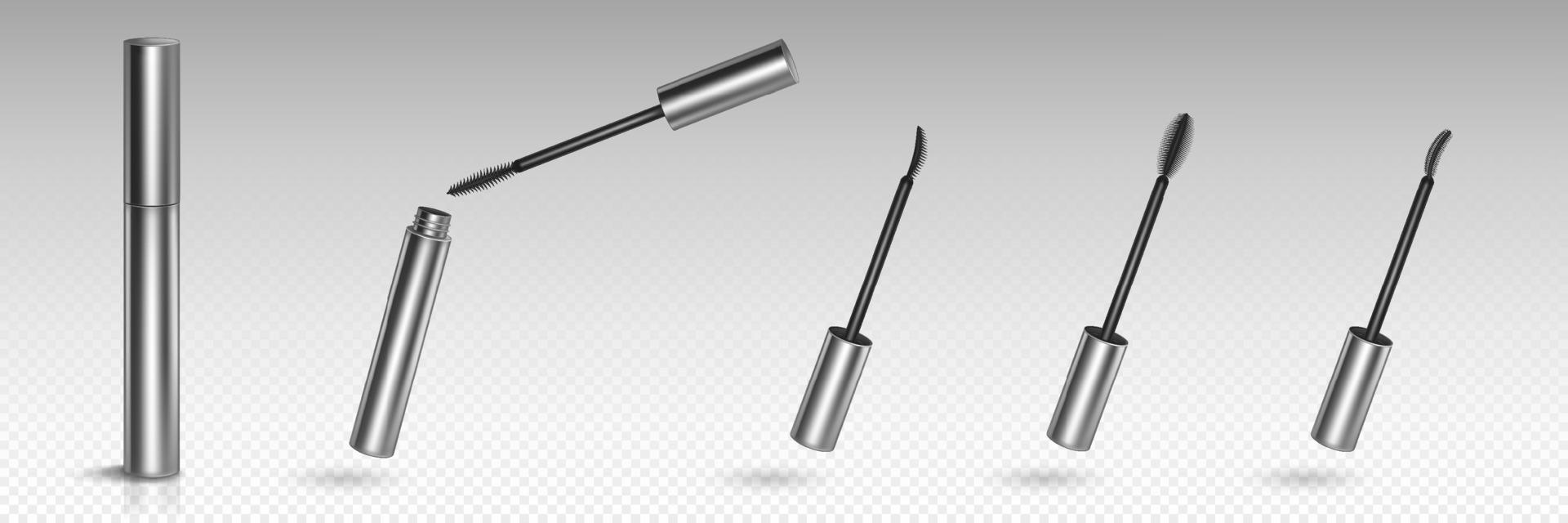 Black mascara with different brushes for eyelashes vector