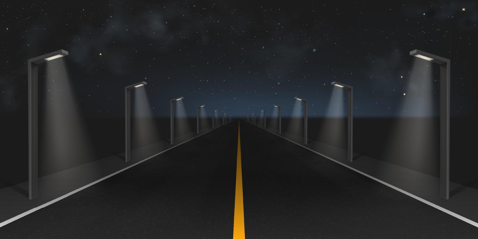 Carretera con luces de la calle por la noche. vector