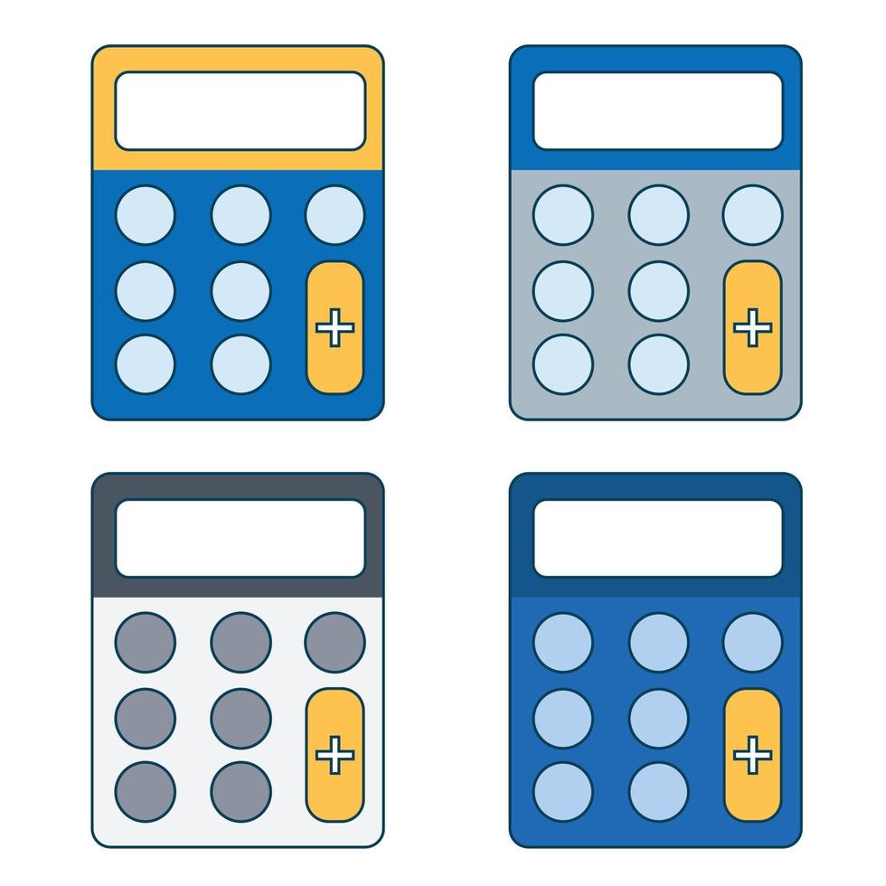 Flat style electronic calculator set with round buttons. Vector illustration