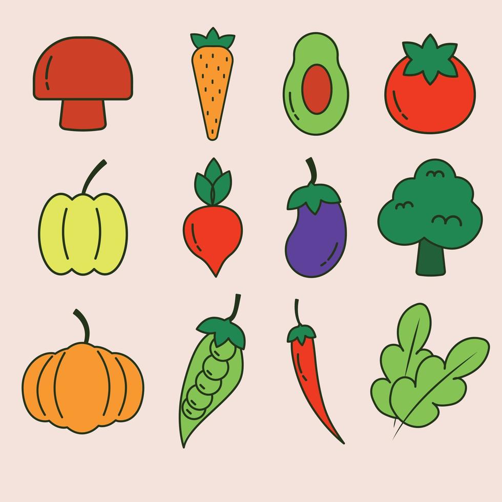 Set of icons vegetables in bright color vector
