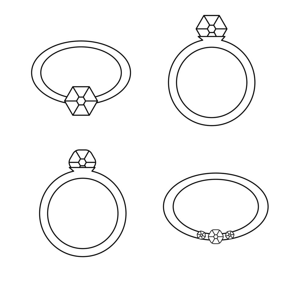 conjunto de diferentes anillos de compromiso de estilo de línea lindo vector. anillo aislado sobre fondo blanco vector
