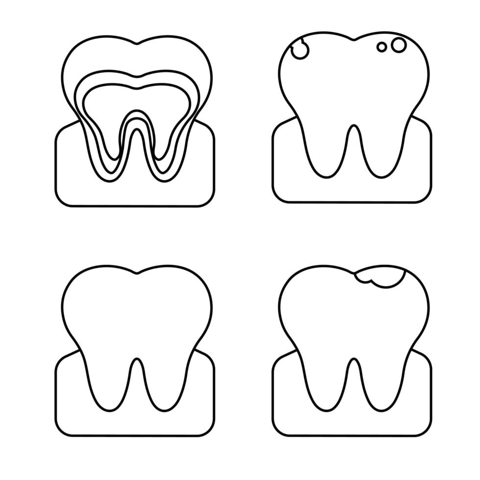 conjunto vectorial de dientes en diferentes estados. ilustración de estilo de línea vector