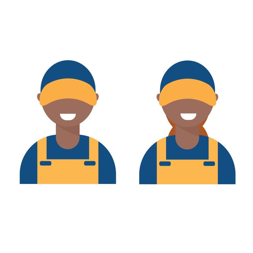 Repair Service set black man woman working logo. Workshop mechanic. vector