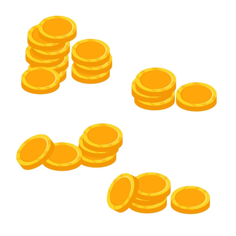 Set of empty gold coins handful. Vector illustration.