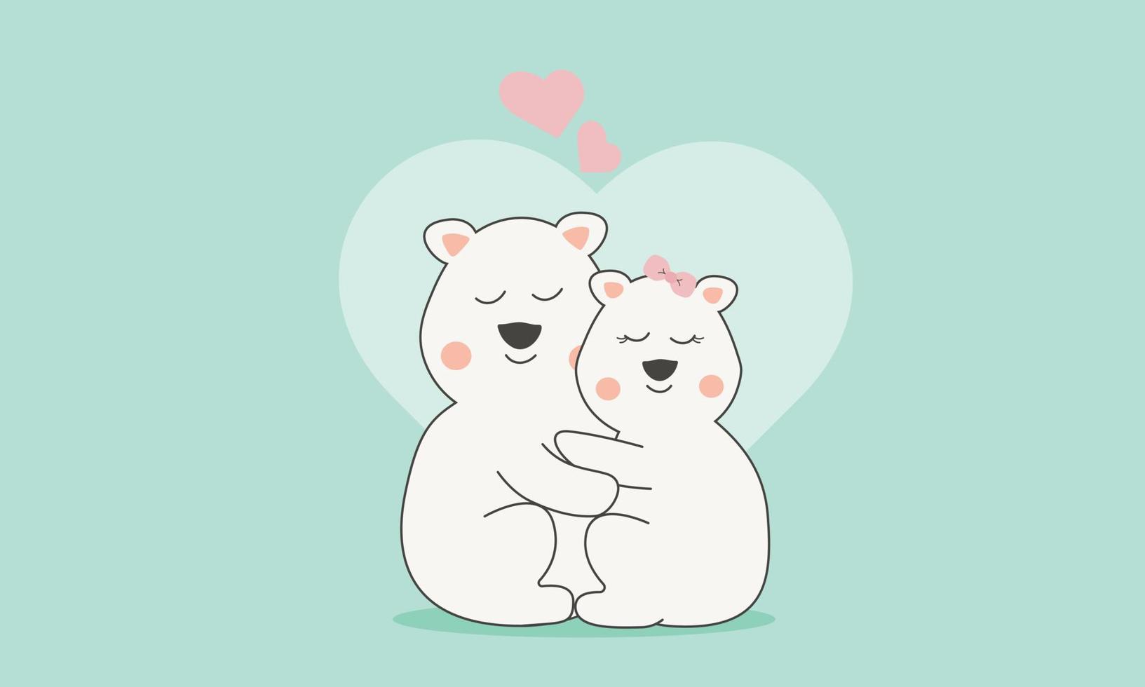 A couple of white bears in love hugging each other. Love and Valentine's Day. vector