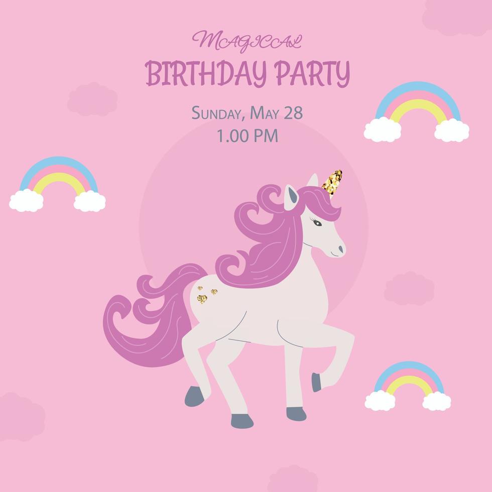 Birthday party invitation with unicorn vector