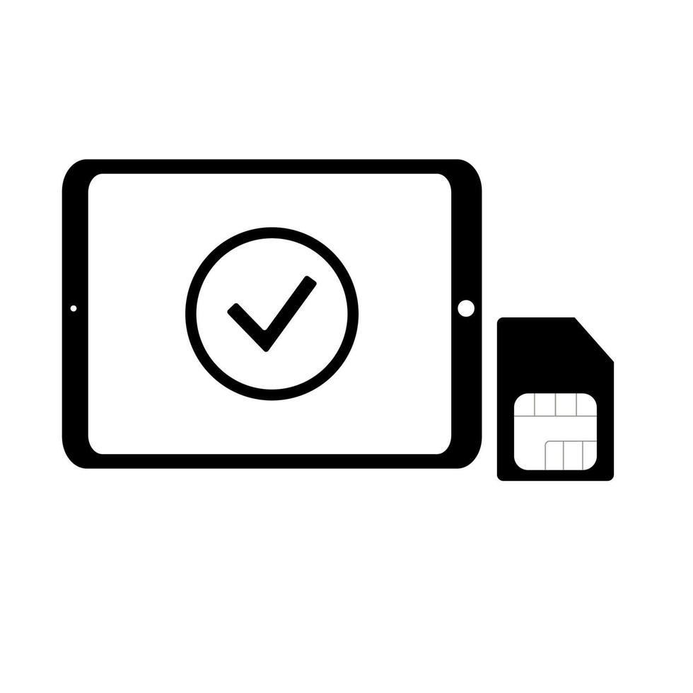 Sim card and tablet in black and white. Mobile phone card. Vector illustration