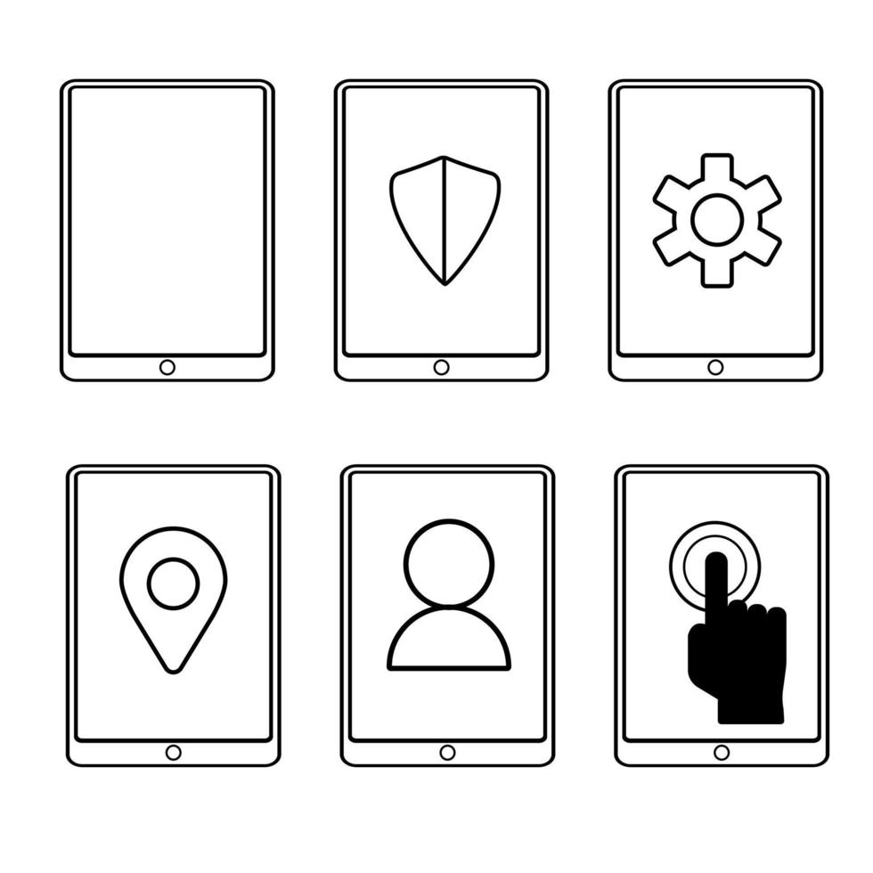 Tablet features and settings in a line style. Vector illustration
